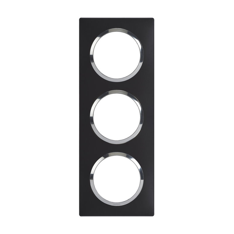 Legrand 600897 - Plaque carrée dooxie 3 postes finition noir bague chromé