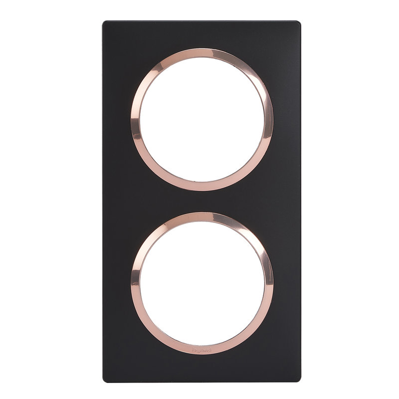 Legrand 600996 - Plaque carrée dooxie 2 postes finition noir bague cuivre