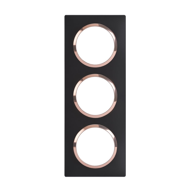 Legrand 600997 - Plaque carrée dooxie 3 postes finition noir bague cuivre