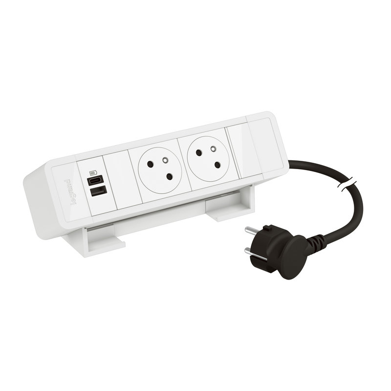 Legrand 655110WH - Bloc Bureau 2x2P+T F/B + USB A+C 15W et cordon 2m fiche - Blanc