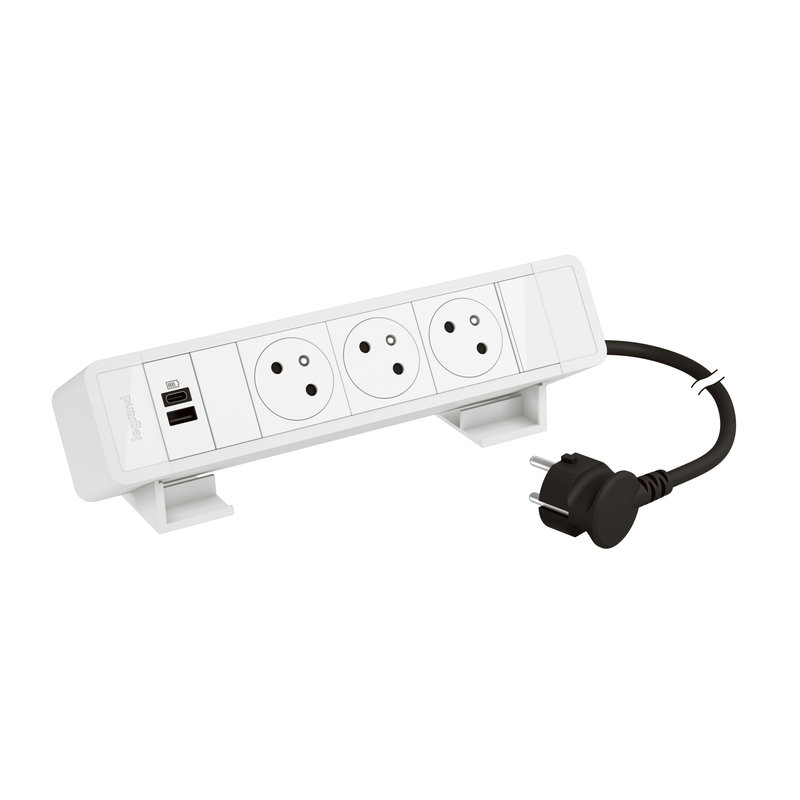 Legrand 655111WH - Bloc Bureau 3x2P+T F/B + USB A+C 15W et cordon 2m fiche - Blanc