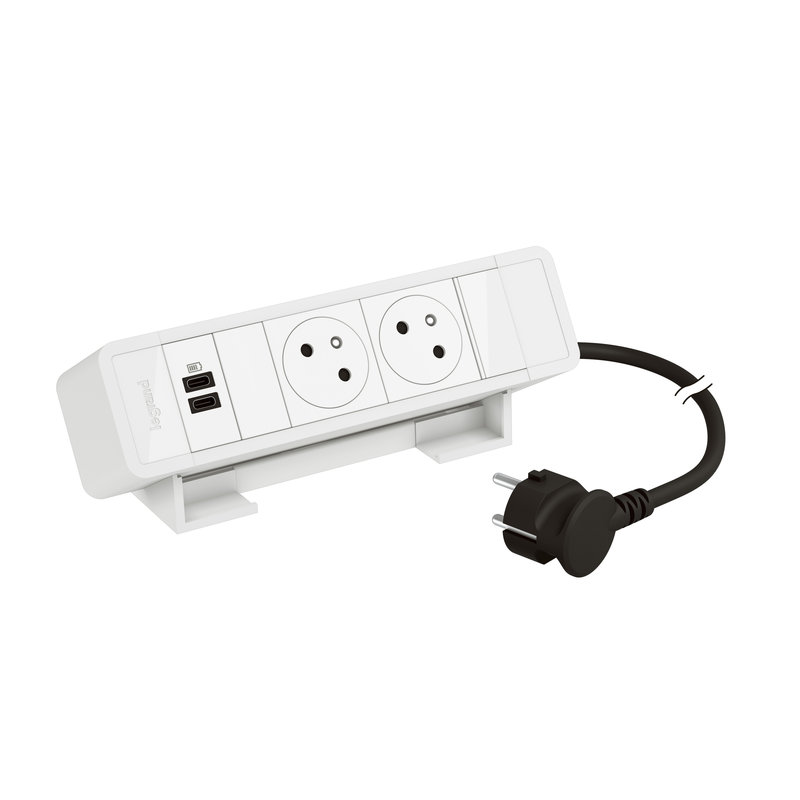 Legrand 655112WH - Bloc Bureau 2x2P+T F/B + USB C+C 15W et cordon 2m fiche - Blanc