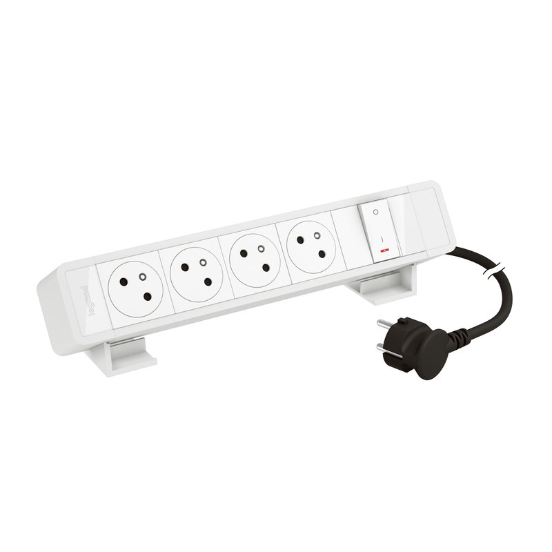 Legrand 655114WH - Bloc Bureau 4x2P+T F/B avec inter et cordon 2m fiche - Blanc