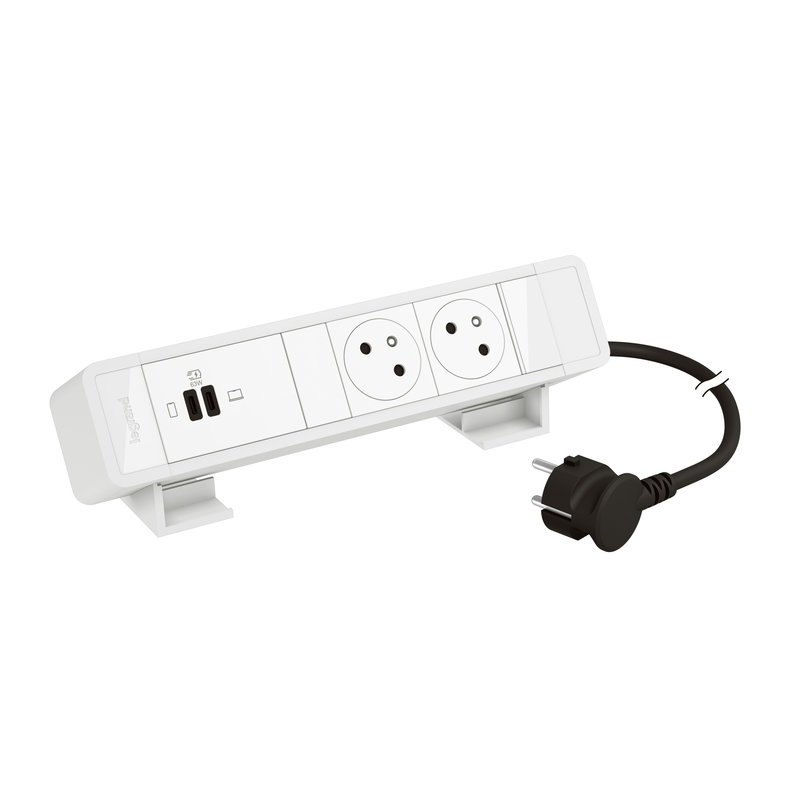 Legrand 655115WH - Bloc Bureau 2x2P+T F/B USB C+C 63W Power Delivery et cordon 2m fiche - Blanc