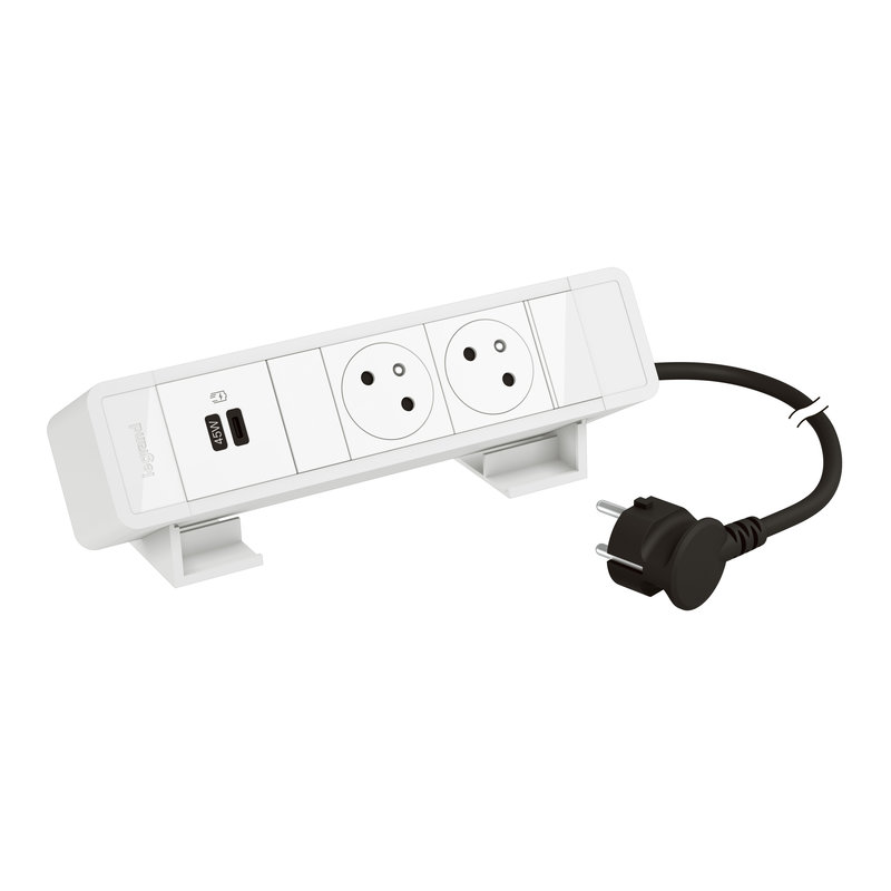 Legrand 655116WH - Bloc Bureau 2x2P+T F/B USB 45W Power Delivery cordon 2m fiche - Blanc