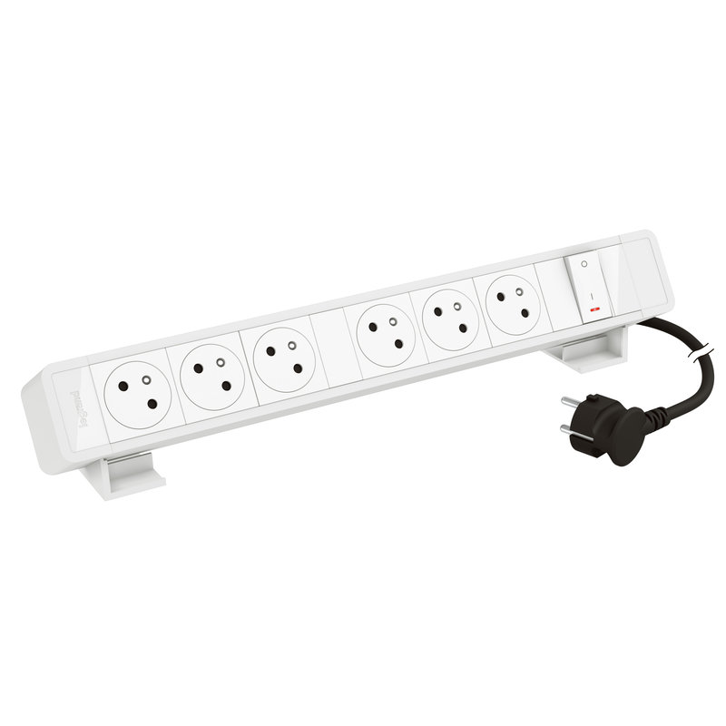 Legrand 655118WH - Bloc Bureau 6x2P+T F/B avec inter et cordon 2m avec fiche - Blanc