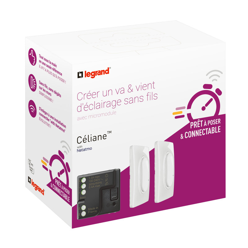 Legrand CB0405 - Prêt-à-Poser Céliane créer un va-et-vient, micromodule+2cdes ss fils - Blanc