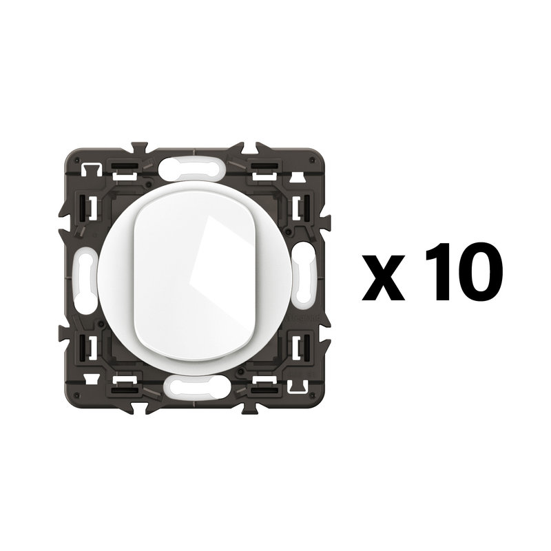 [LEG-CL1001] Legrand CL1001 - Lot 10 interrupteurs ou va-et-vient 10AX Céliane, enjoliveurs Blanc et supports