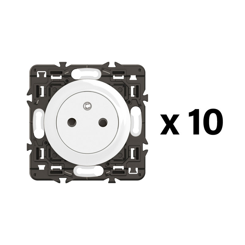 [LEG-CL1111] Legrand CL1111 - Lot 10 prises 2P+T Surface Céliane enjoliveurs Blanc et supports