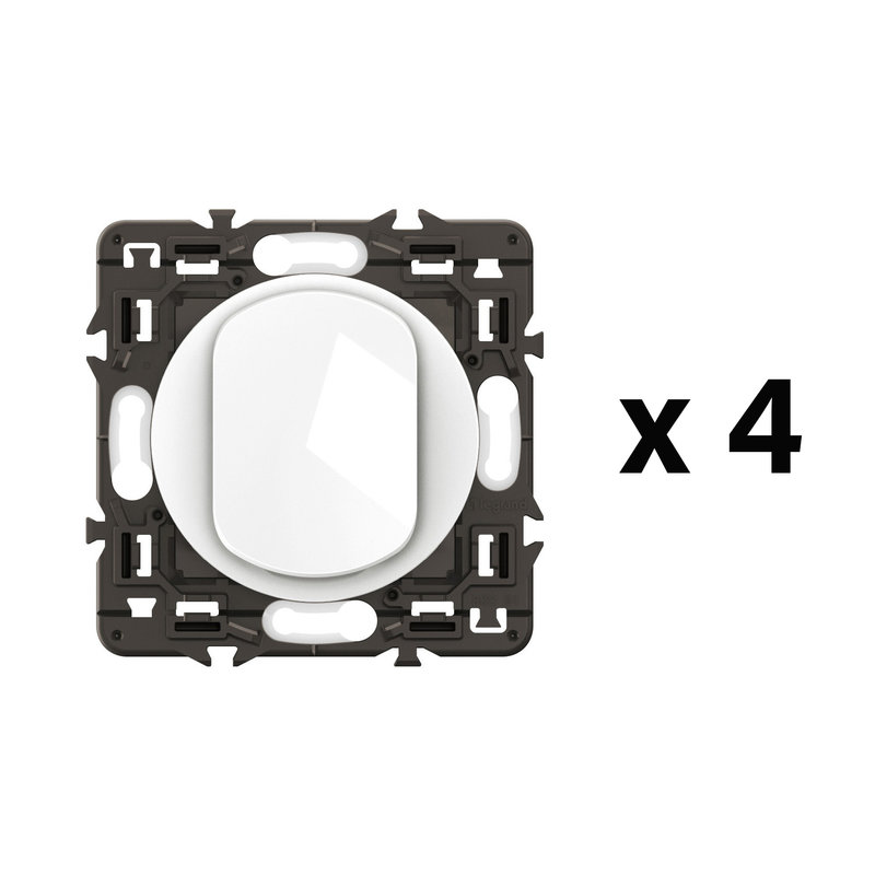 [LEG-CL4001] Legrand CL4001 - Lot 4 interrupteurs ou-va-et-vient Céliane 10AX enjoliveurs Blanc et supports