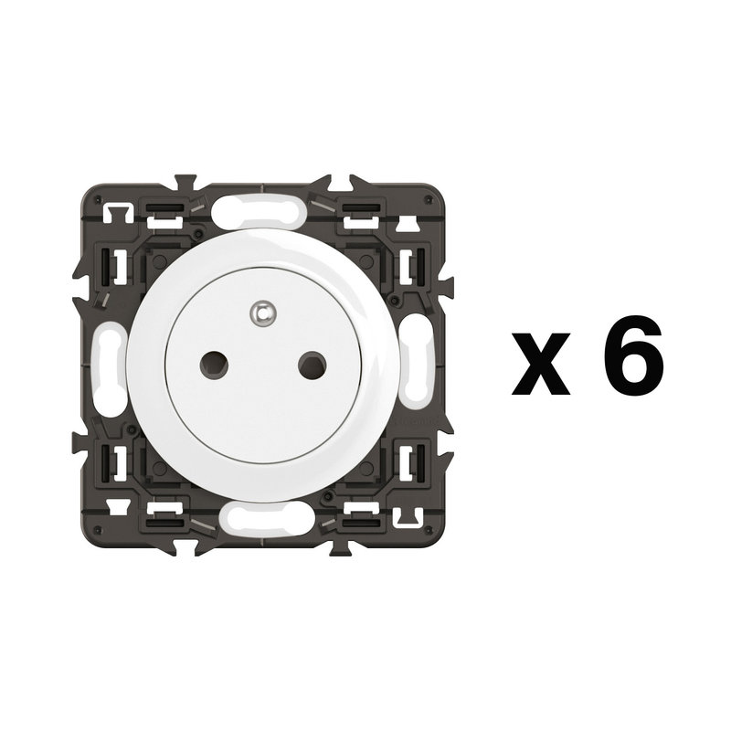 [LEG-CL6111] Legrand CL6111 - Lot 6 prises 2P+T Surface Céliane enjoliveurs Blanc et supports