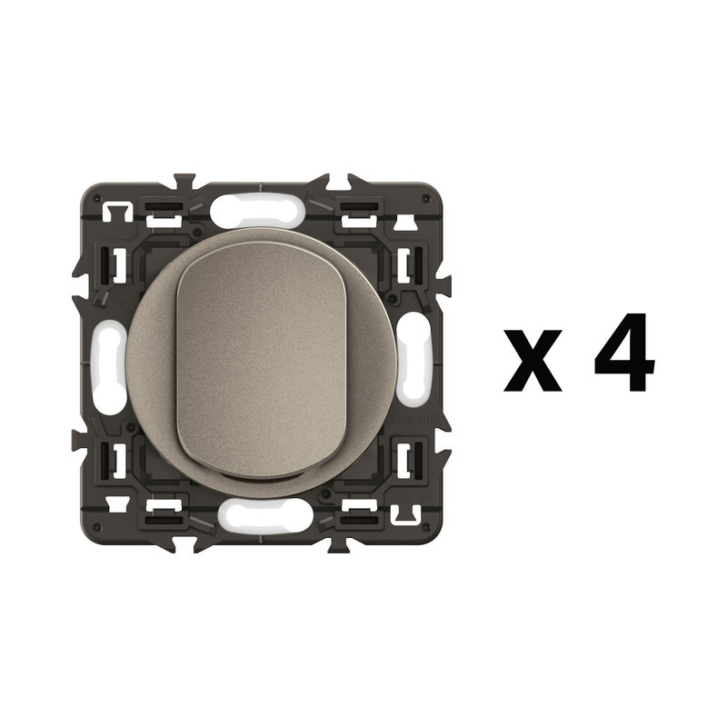 [LEG-CL7001] Legrand CL7001 - Lot 4 interrupteurs ou-va-et-vient Céliane 10AX enjoliveurs Titanium et supports