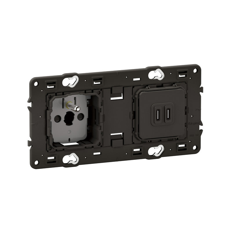 Legrand CM0145 - Prises 2 postes Céliane 2P+T Surface Confort + 2 prises USB Type-C