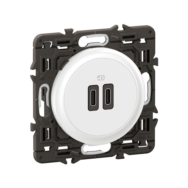 [LEG-CX0154] Legrand CX0154 - Prise 2 USB Céliane 20W Power Delivery Type-C+C enjoliveur Blanc et support