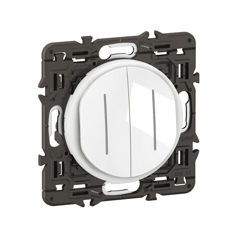 Legrand CX4001 - Double interrupteur témoin Céliane 10AX enjoliveur Blanc, support et voyant