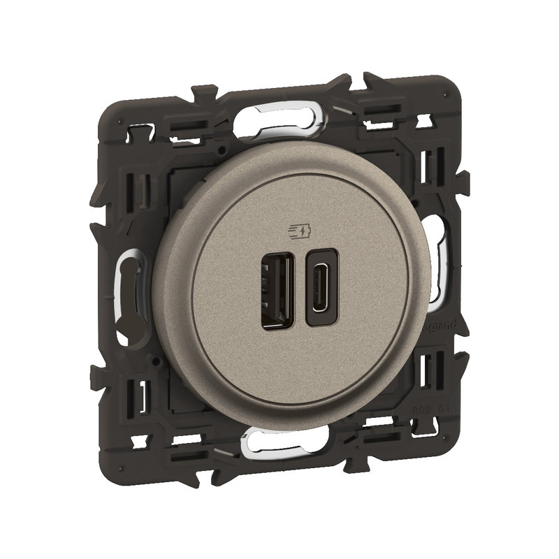 [LEG-CY0153] Legrand CY0153 - Prise 2 USB Céliane 15W Type-A+C enjoliveur Titanium et support