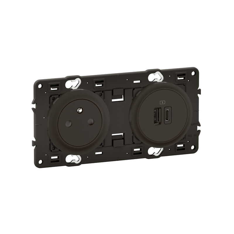 [LEG-CZ0143] Legrand CZ0143 - Prise 2P+T et USB A+C 15W précâblées Céliane, enjoliveurs Noir et support