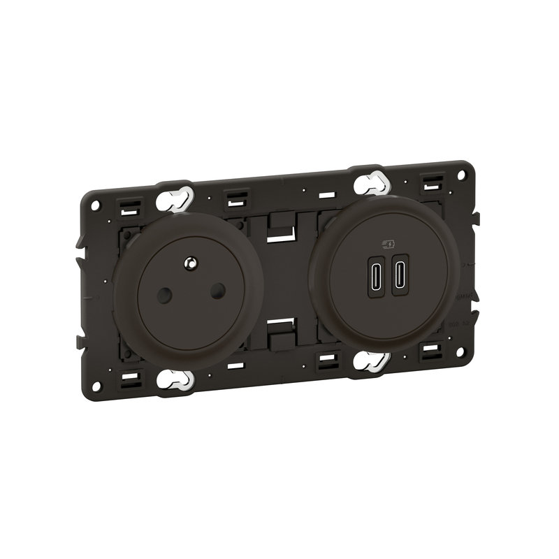 [LEG-CZ0145] Legrand CZ0145 - Prise 2P+T et USB C+C Céliane 20W Power Delivery, enjoliveur Noir et support