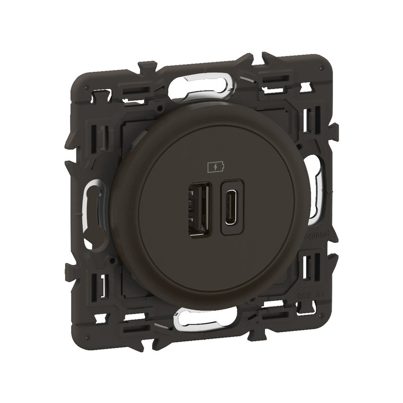Legrand CZ0153 - Prise 2 USB Céliane 15W Type-A+C enjoliveur Noir et support