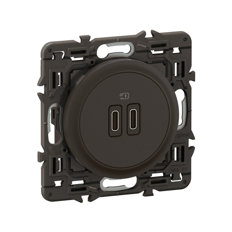 [LEG-CZ0154] Legrand CZ0154 - Prise 2 USB Céliane 20W Power Delivery Type-C+C enjoliveur Noir et support