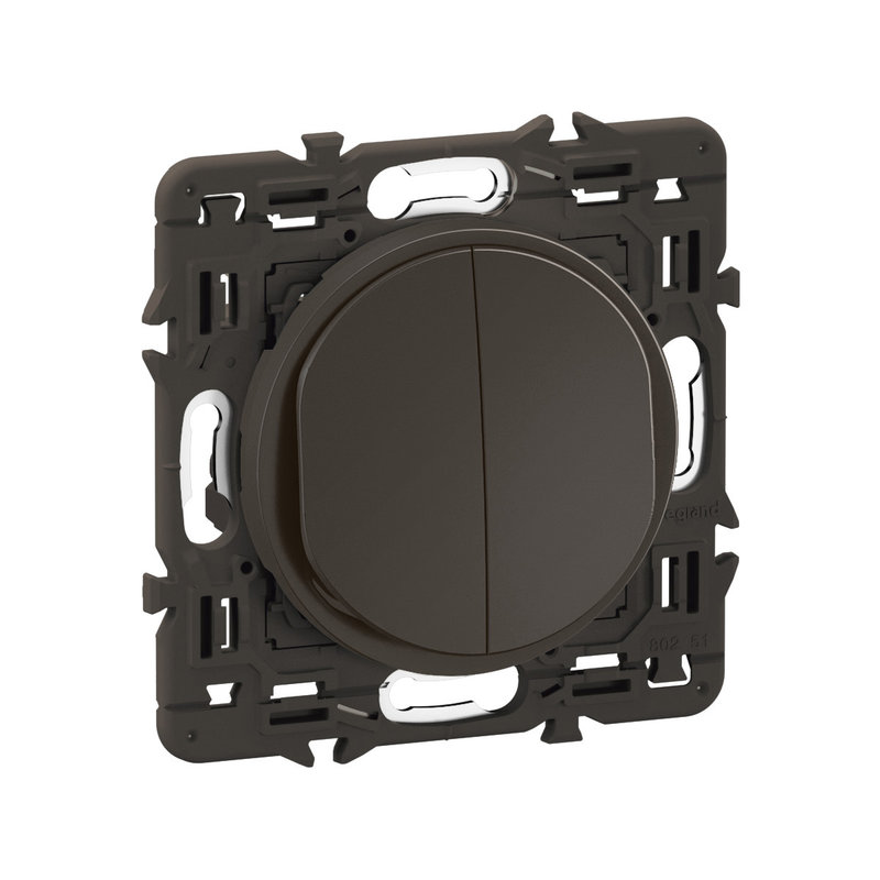 Legrand CZ2031 - Double poussoir inverseur Céliane 6A enjoliveur Noir et support