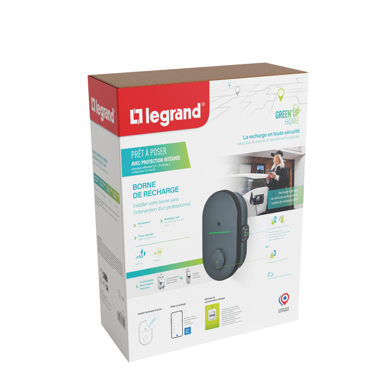 Legrand GUH057003 - Borne de recharge Green'up Home monophasée 3,7kW M2+M3 - avec protections