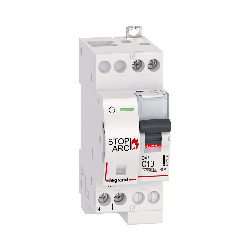 Legrand 415906 - Disj. DX³ STOP ARC 4500 6kA arrivée/sortie à vis 1P+N 230V~ 10A courbe C -2 mod