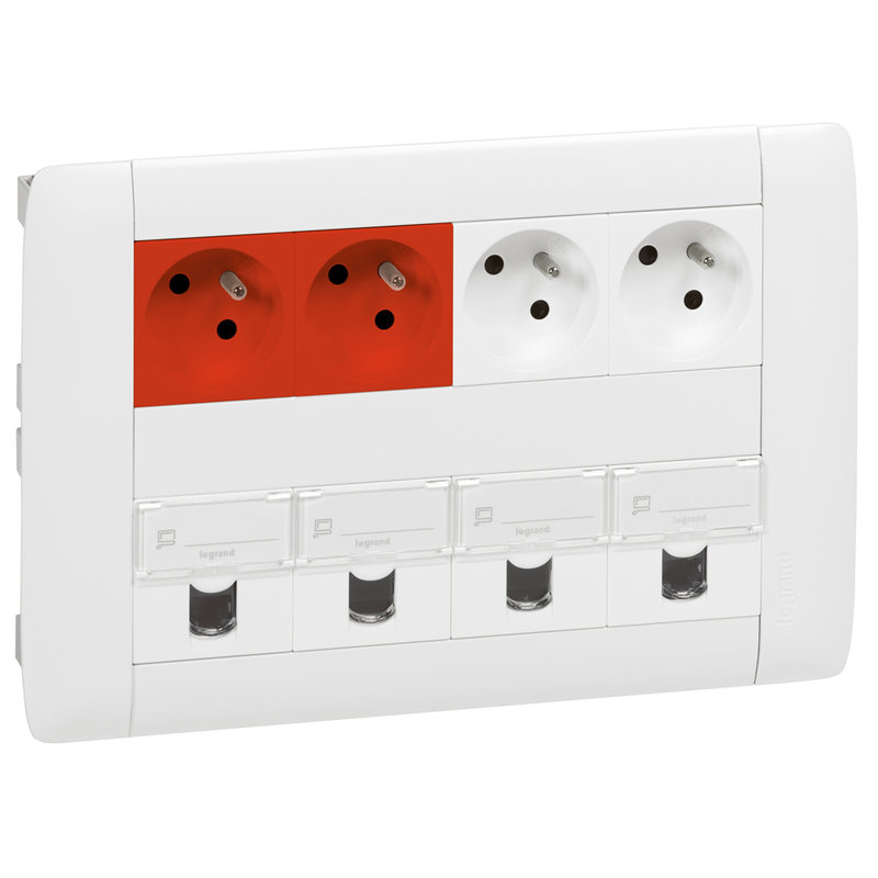 Legrand 053407 - Bloc nourrice encastré cuve 2 rangées - 4x2P+T (2 à détrompage) + 4xRJ45