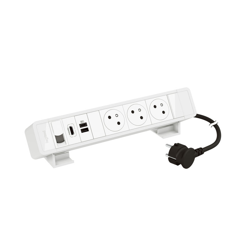 Legrand 655121WH - Bloc Bureau 3x2P+T F/B + USB A+C + RJ45 + HDMI cordon 2m fiche - Blanc