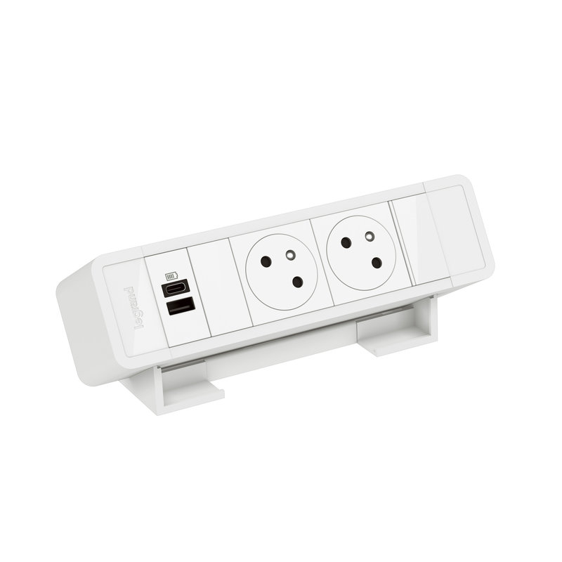 Legrand 655122WH - Bloc Bureau 2x2P+T F/B USB A+C 15W à raccorder - Blanc