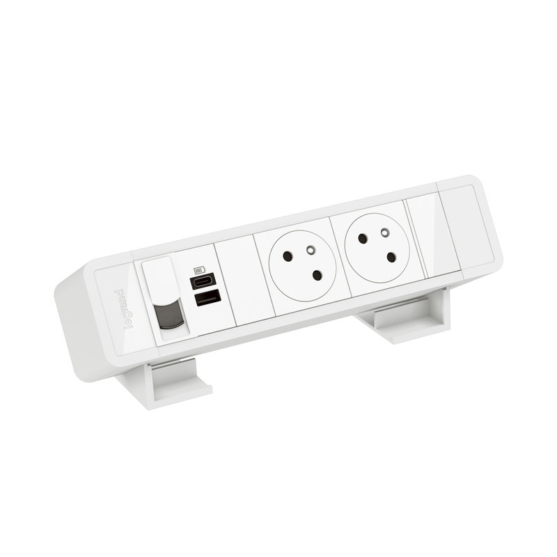 Legrand 655123WH - Bloc Bureau 2x2P+T F/B USB A+C 15W 1 RJ45 CAT6 FTP à raccorder - Blanc