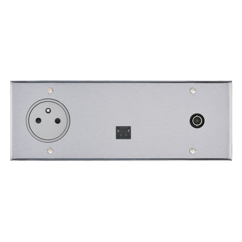 Legrand 67137 - Art d'Arnould univers Mémoire 2P+T + RJ45 cat.6 FTP + TV simple - Acier brossé