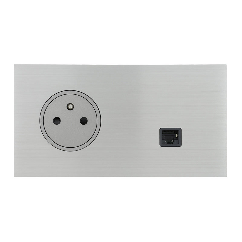 Legrand 67438 - Art d'Arnould univers Epure prise de courant 2P+T et prise RJ45 - acier brossé