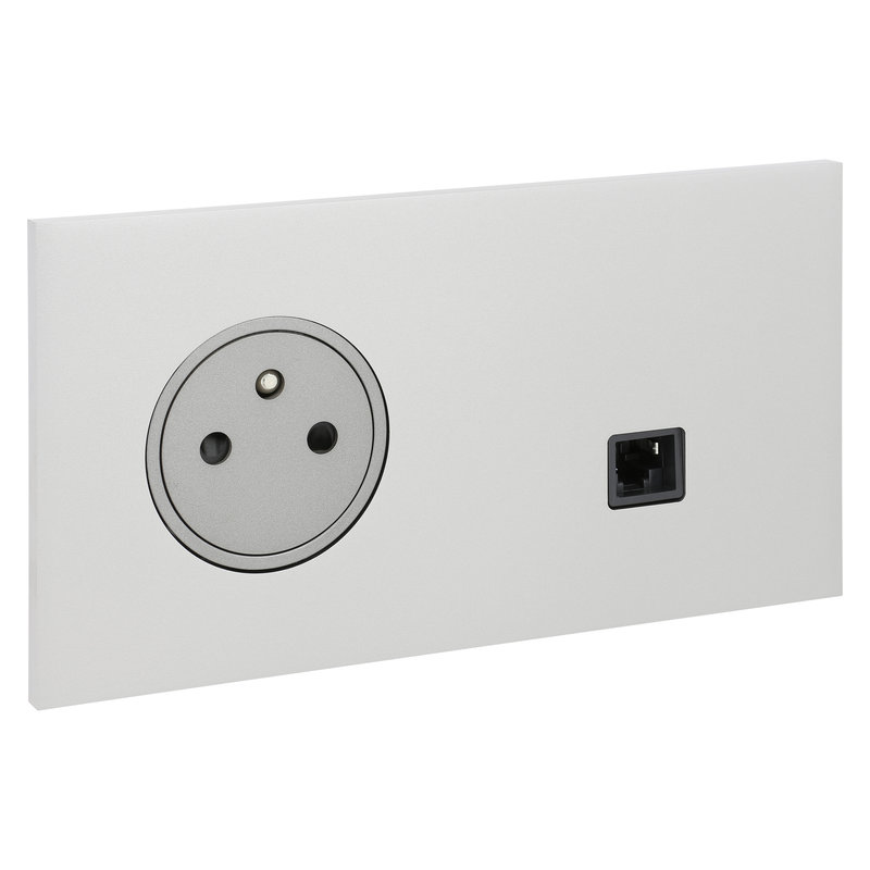 Legrand 67538 - Art d'Arnould univers Epure prise de courant 2P+T et prise RJ45 - acier satin