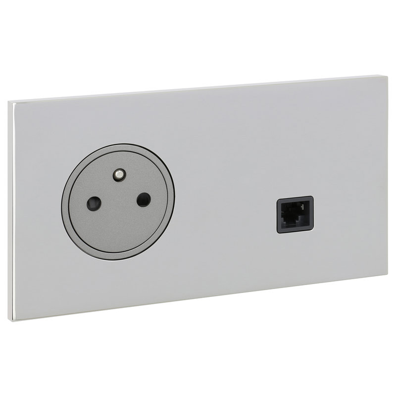 Legrand 67638 - Art d'Arnould univers Epure prise de courant 2P+T et prise RJ45 - acier miroir