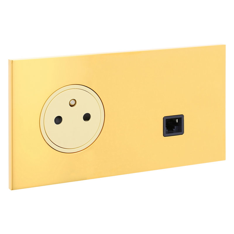 Legrand 67738 - Art d'Arnould univers Epure prise de courant 2P+T et prise RJ45 - or miroir