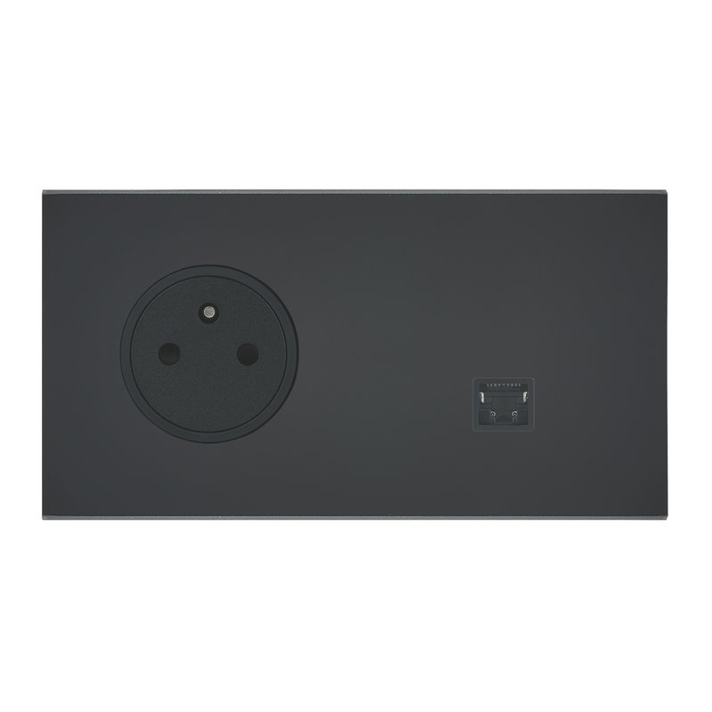 Legrand 67838 - Art d'Arnould univers Epure prise de courant 2P+T et prise RJ45 - noir mat