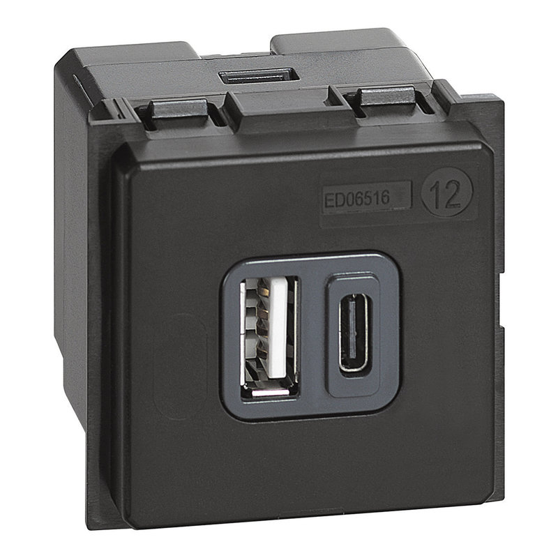 [BTI-BTK4287C2] Bticino BTK4287C2 - Prise USB Type-A + Type-C 3A 15W Living Now - 2 modules