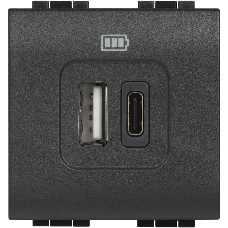 [BTI-BTL4287C2] Bticino BTL4287C2 - Prises 2 USB Type-A + Type-C 3A 15W Livinglight 230V - 2 modules anthracite