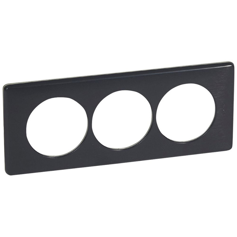 Legrand 068989 - Plaque Céliane Métal 3 postes pour rénovation entraxe 57mm - finition Carbone