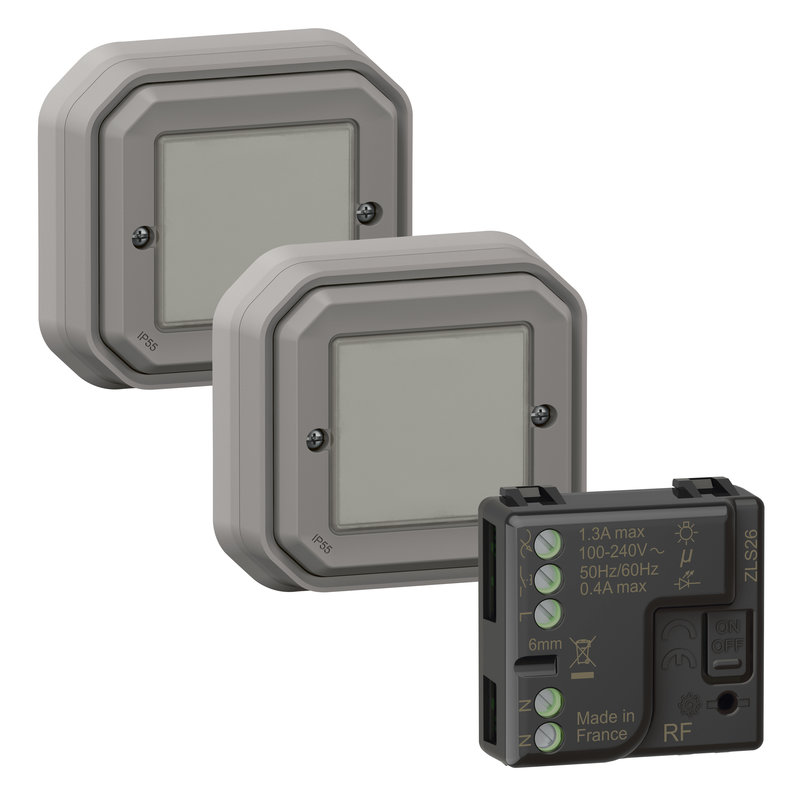 Legrand 069862L - Prêt à poser Plexo 2 commandes sans fils sans pile + 1 micromodule - gris