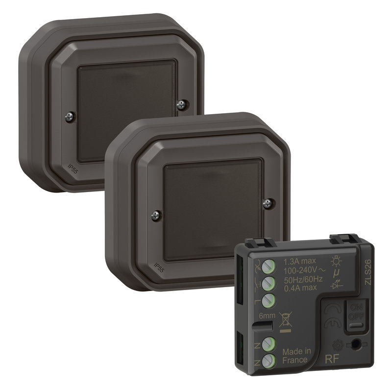 Legrand 069865L - Prêt à poser Plexo 2 commandes sans fils sans pile + 1 micromodule - anthracite