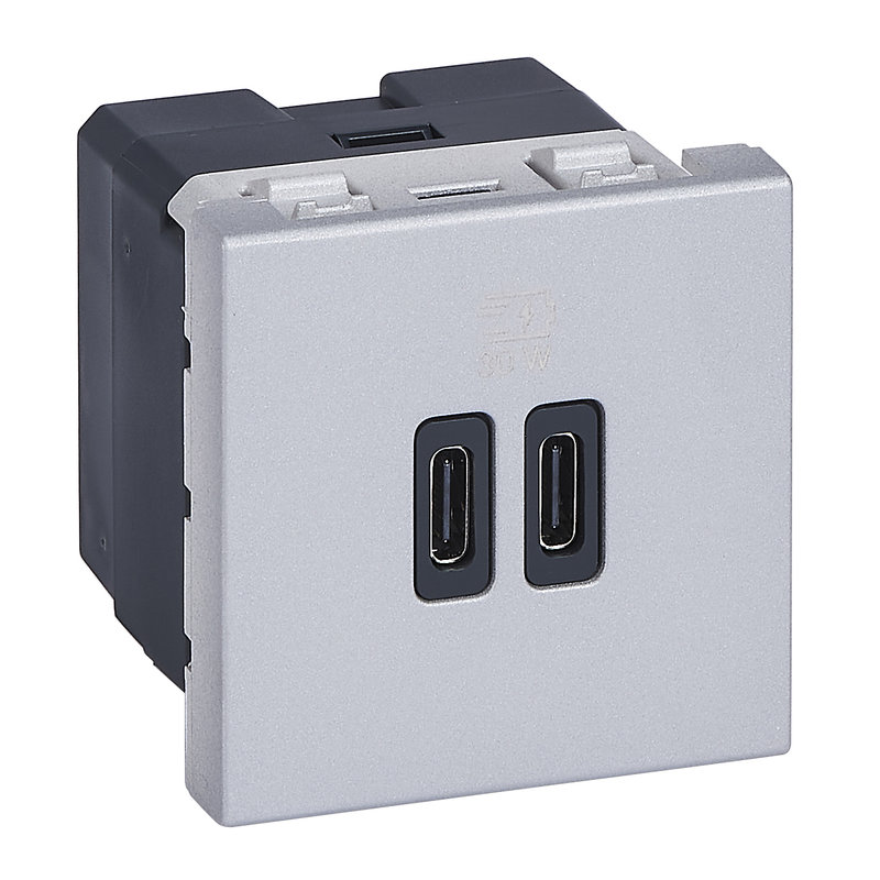 Legrand 077632L - Chargeur 2 USB Type-C + Type-C Power Delivery Mosaic - Alu