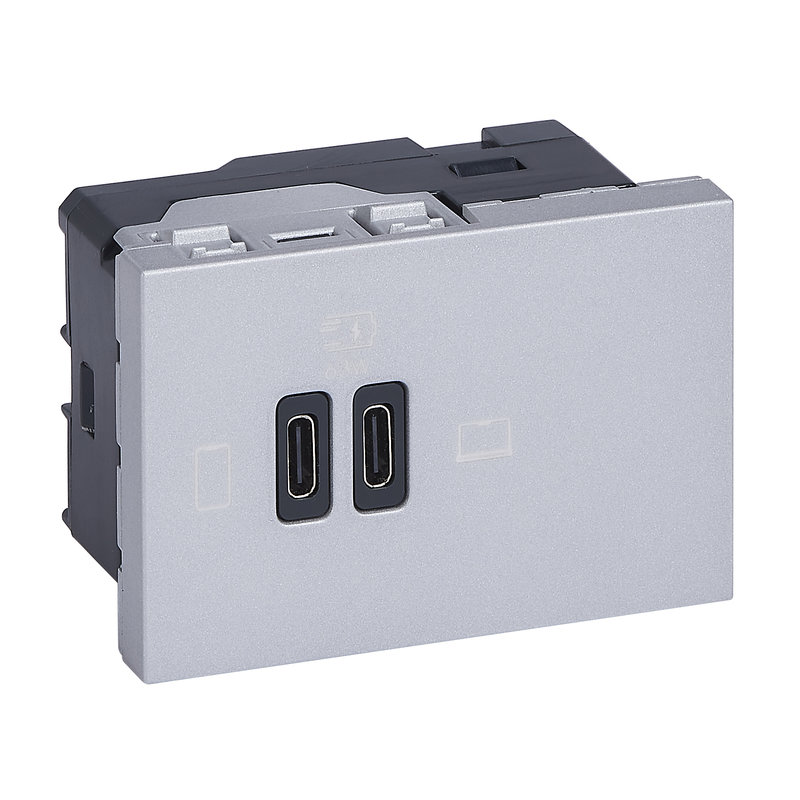 Legrand 077674L - Prise double USB Mosaic Type-C 63W Power Delivery 3 modules - alu