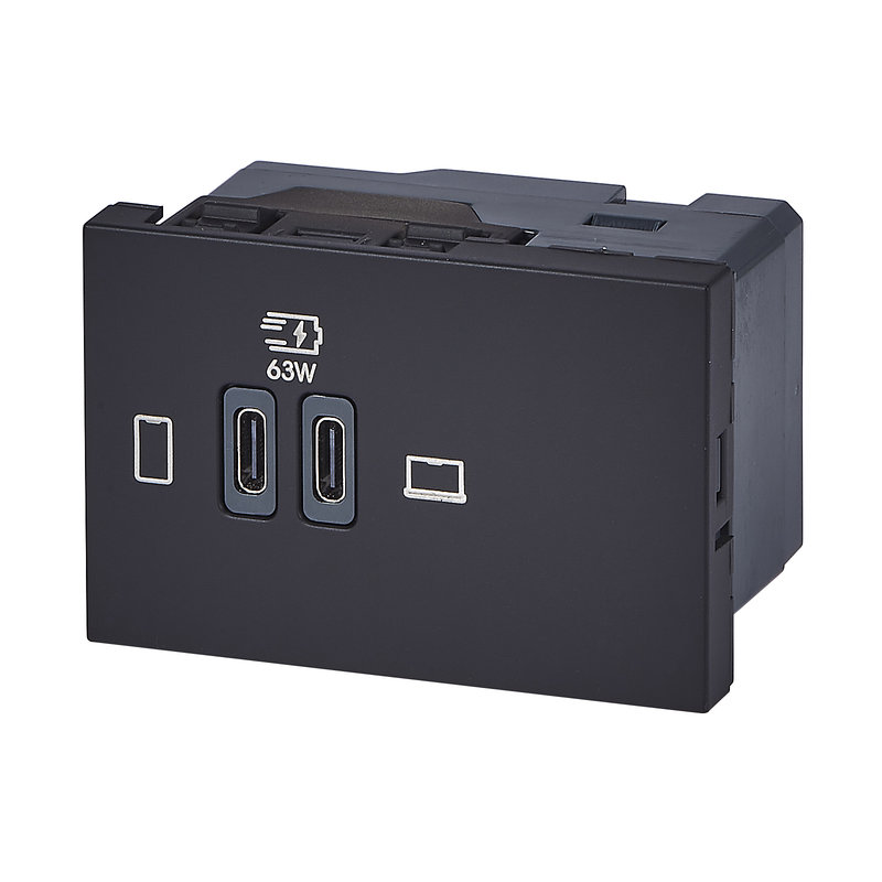 Legrand 077675L - Prise double USB Mosaic Type-C 63W Power Delivery 3 modules - noir