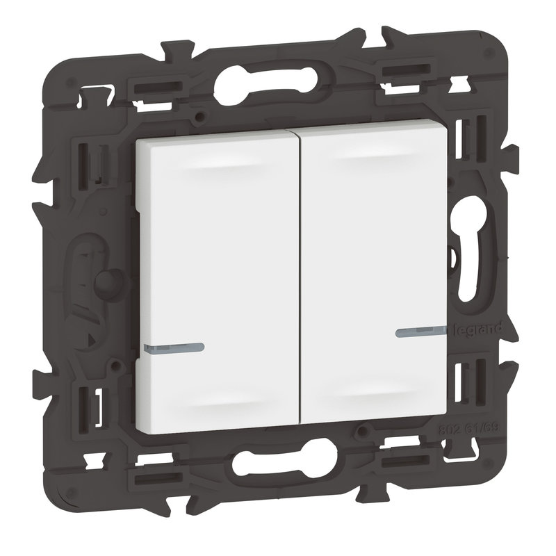 Legrand 077702LA - Interrupteur double avec Neutre connecté Mosaic with Netatmo sans plaque blanc