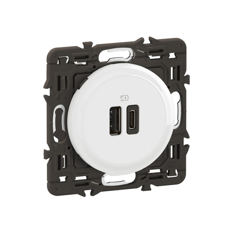 Legrand CC0153 - Prise USB Céliane Type-A + Type-C 20W - bornes à vis - prémonté Blanc