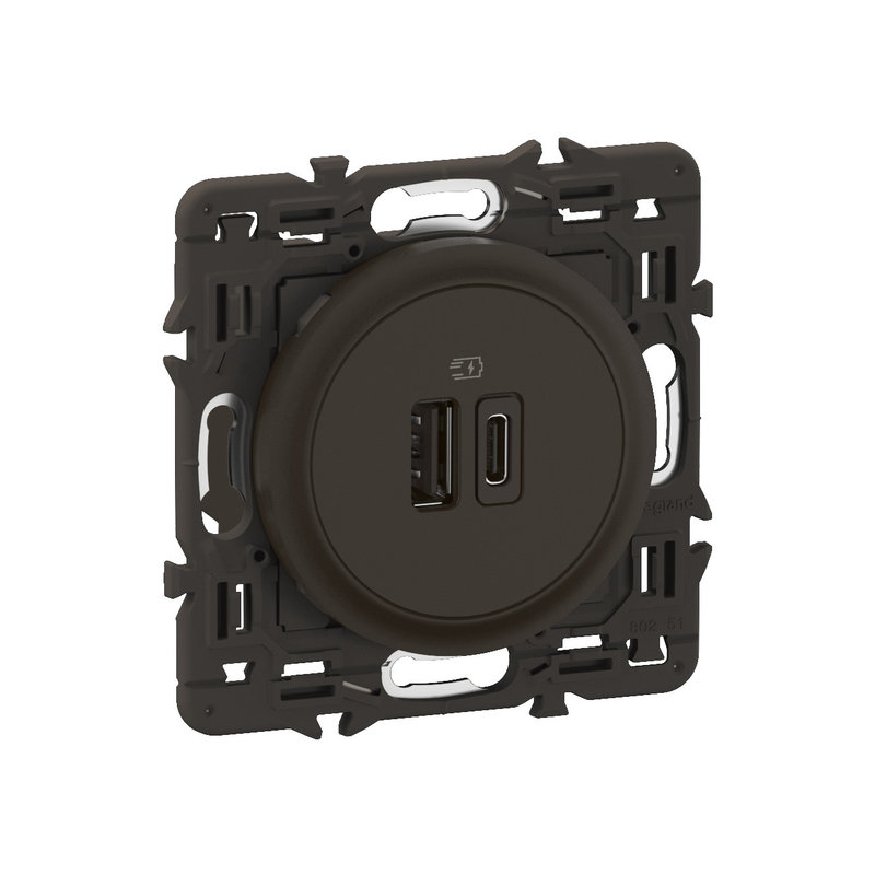 Legrand CE0153 - Prise USB Céliane Type-A + Type-C 20W - bornes à vis - prémonté Noir