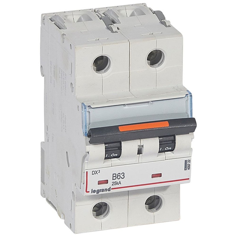 Legrand 409722 - Disjoncteur DX³ 25kA arrivée haute/départ bas vis 2P 63A courbe B - 2 mod