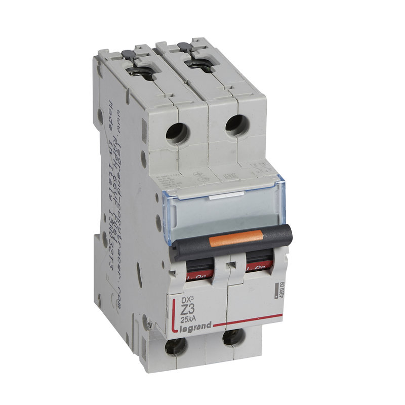 Legrand 409909 - Disjoncteur DX³ 25kA arrivée haute/départ bas vis 2P 3A - courbe Z - 2 mod